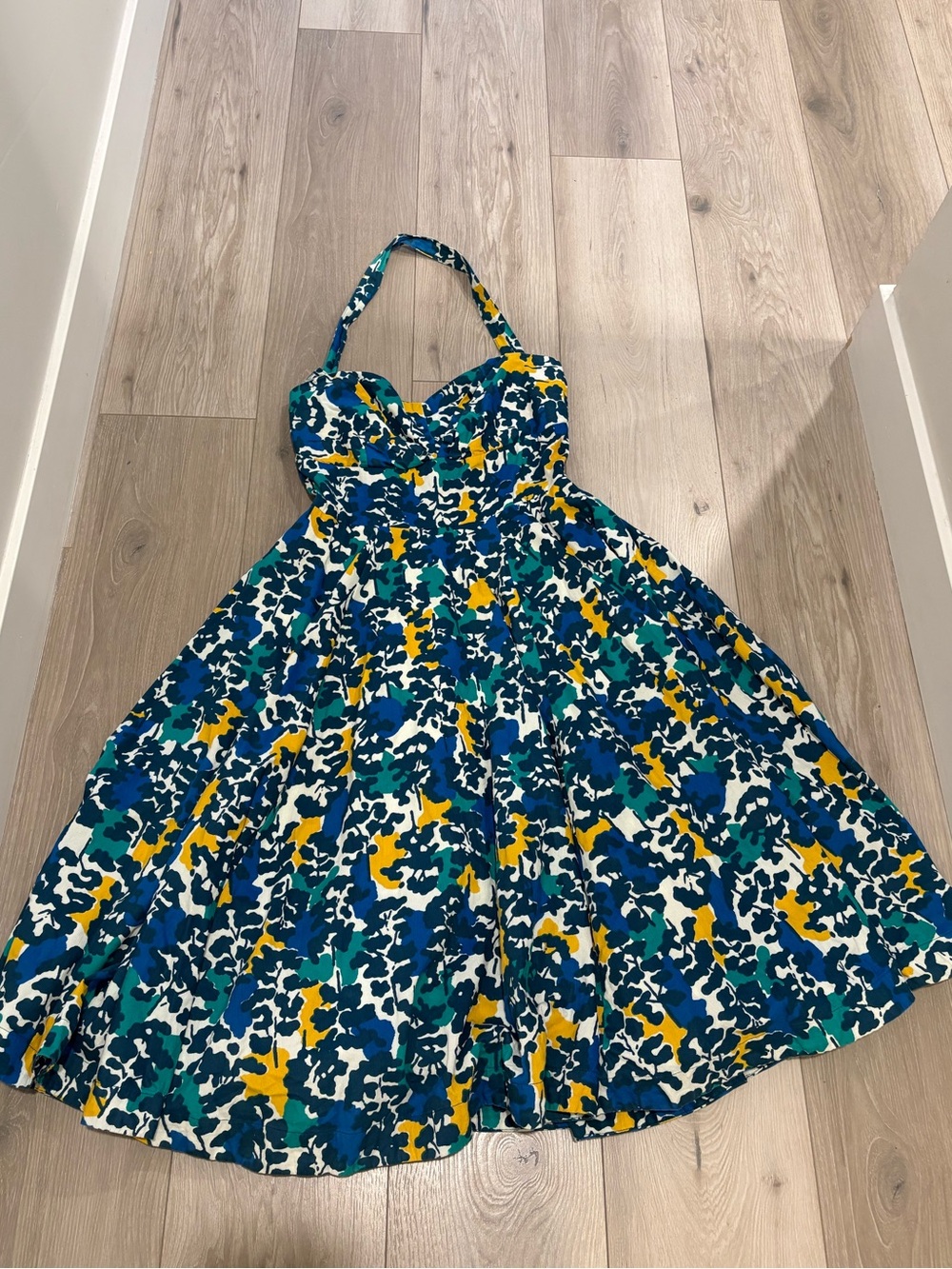 Anthropologie Teal, Blue & Yellow Floral Midi Dress
